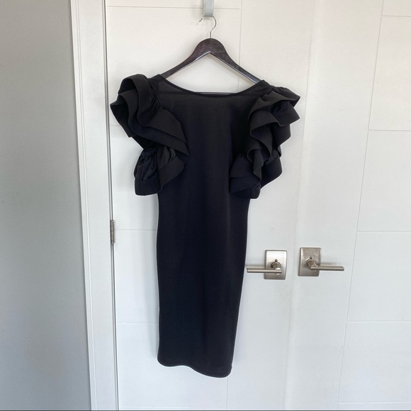 Chelsea Black Dress with Dramatic Ruffle Sleeves - Picture 1 of 4